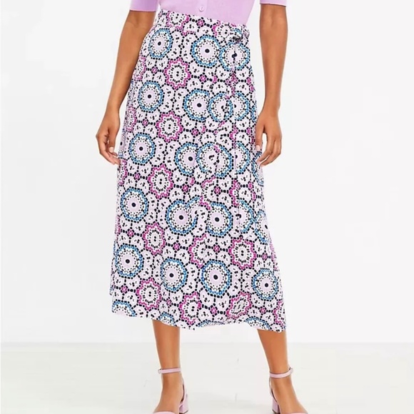 LOFT Dresses & Skirts - Loft Mosaic‎ Midi Wrap Skirt Linen Blend Size 14